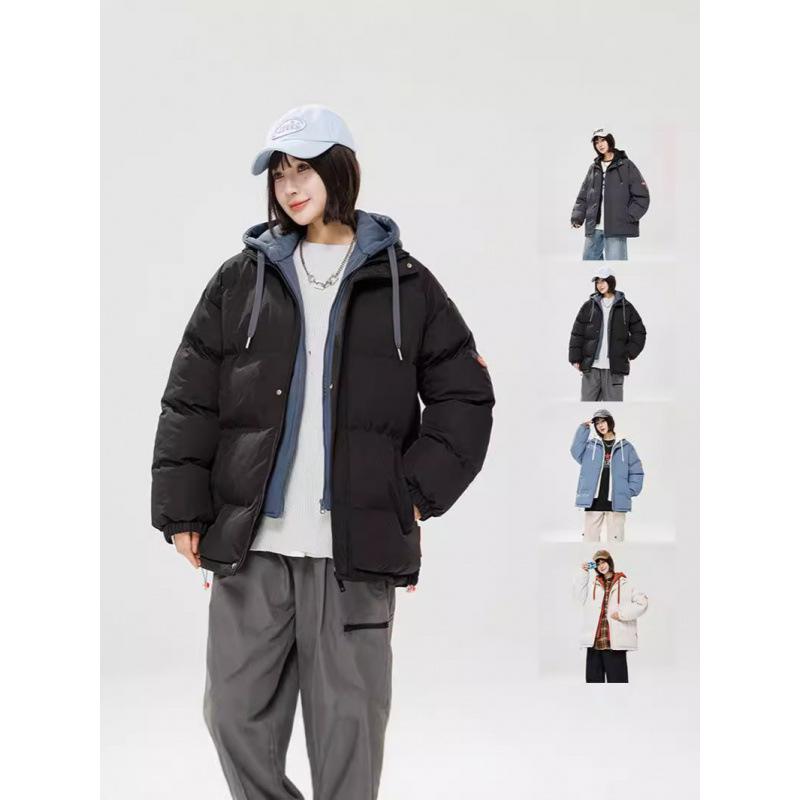 2024 invierno nuevo engrosado calentamiento con capuchón ropa de algodón suelta de tamaño grande juvenil falso de dos chaquetas casuales de algodón