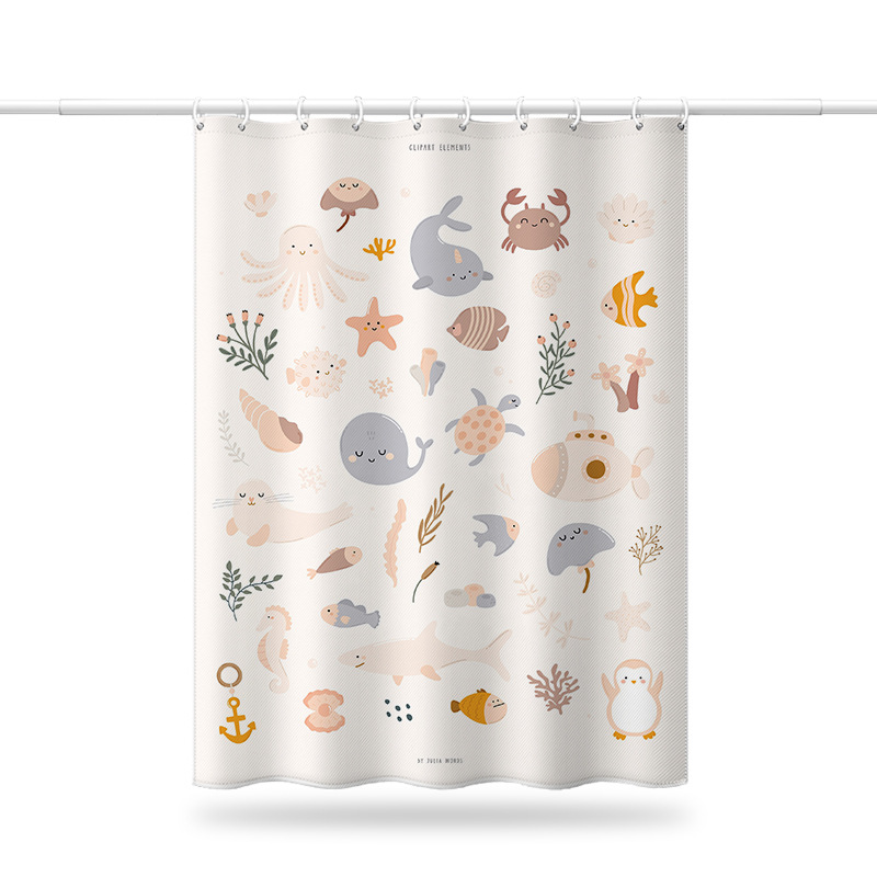 Shower Cross-border Wholesale Polyester 3D Digital Print Waterproof Shower Animal Hand-drawn Pattern Bathroom Partition_voghion.com