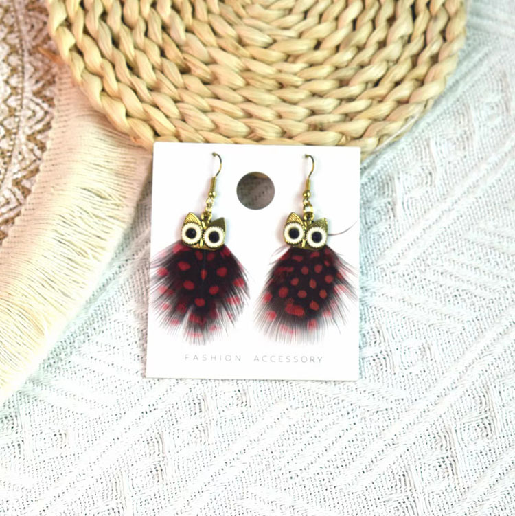6g Weight Alloy Ear Needle Material Drop Earrings Classification 1 Pair Quantity Casual Occasion Alloy Material Owl Pattern Women's Gender Plating Design Ethnic Style Style 1 Pair Ethnic Style Owl Plating Alloy Feather Drop Earrings 12
