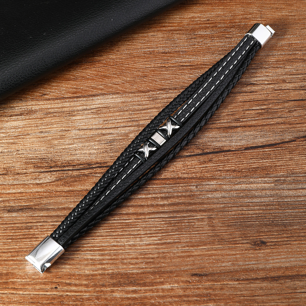 22g Weight Bangle Classification Leather Chain Material 1 Piece Quantity Daily Occasion 304 Stainless Steel, Pu Leather Material Solid Color Pattern All Seasons Season Men's Gender Classic Style Style Classic Style Solid Color 304 Stainless Steel Pu Leather Men's Bangle Men Cord & Leather Bracelets 9