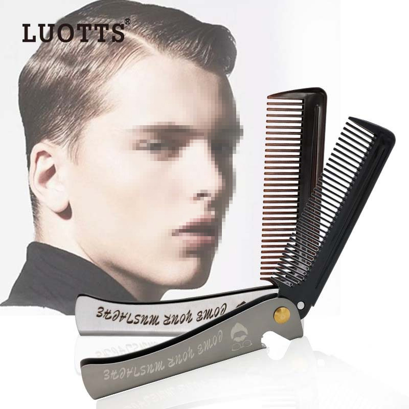 Los hombres portátiles de acero inoxidable peine con primavera peine plegable retro gran espalda peine aceite peine herramientas del pelo
