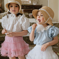 2024 Summer Strawberry Sandalwood Women's Children's Girl's Cotton Puff Sleeve Blouse