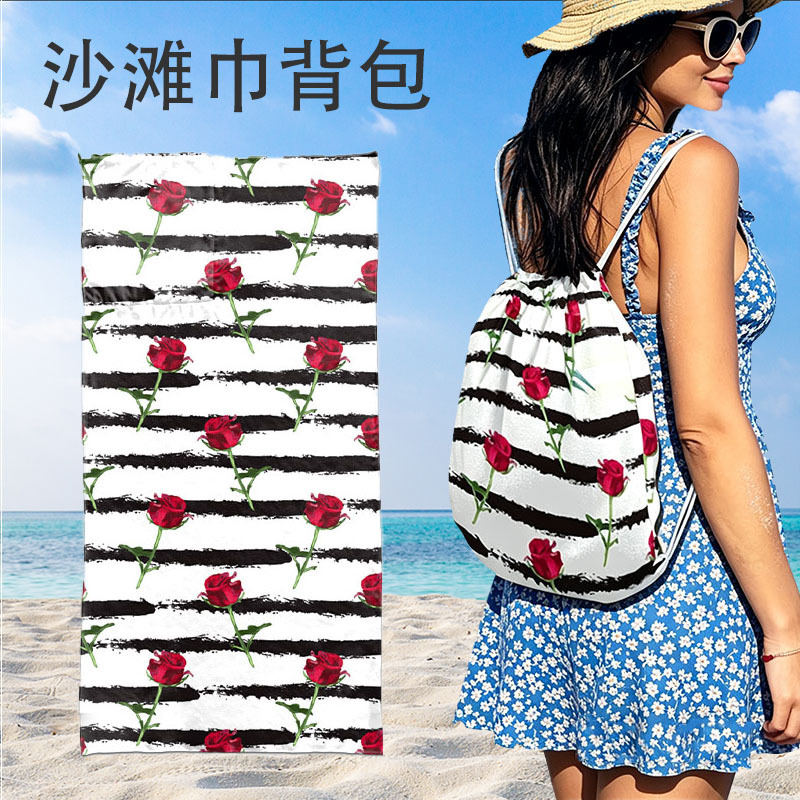 Fresh and simple style seaside beach towel with integrated backpack, a must-have item for seaside vacations and travel, customizable bath towel