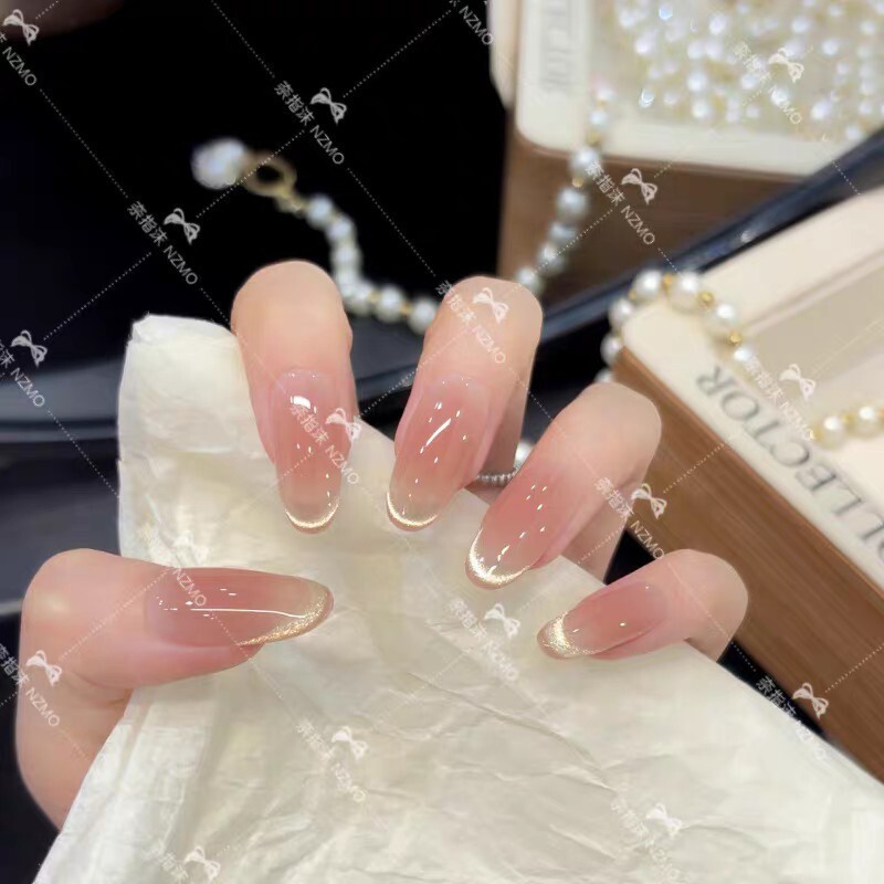 【Youqianhua】Handmade Manicure Nails with Smiley Cat-Eye French Style, Daily Wear Diamond-Studded Nails, Versatile and Brightening, Super Shiny