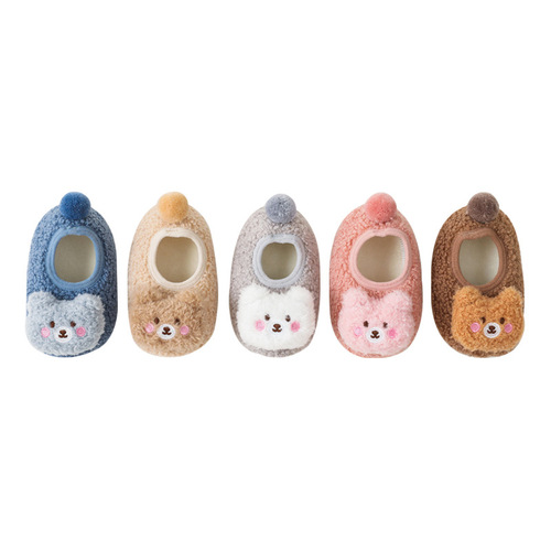 Infant Floor Shoes  Autumn/Winter Thick Fleece Warm Baby Socks Cartoon Non-slip Children's Learning Step Socks Wholesale