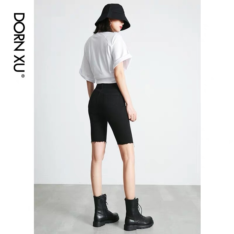Big Sale Price! Black Denim Shorts Summer New Medium Pants Outer Wear Tight Cycling Cycling Five-Point Pants Hong Kong Style 724