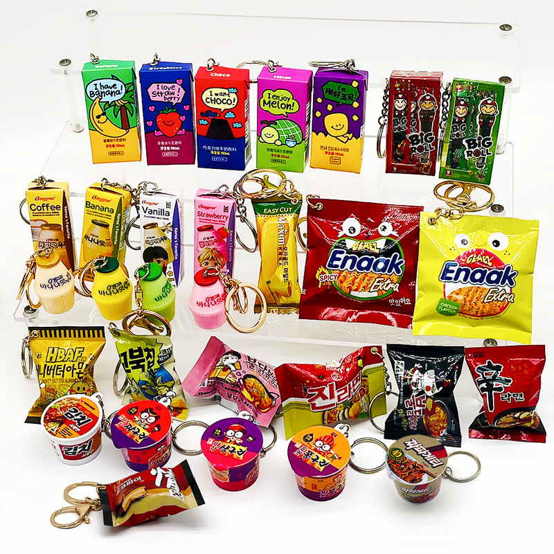 Korean Snack Bag Artificial Food Toy Drink Box Keychain Miniature Instant Noodles Milk Chocolate Pie Claw Machine Catching Items