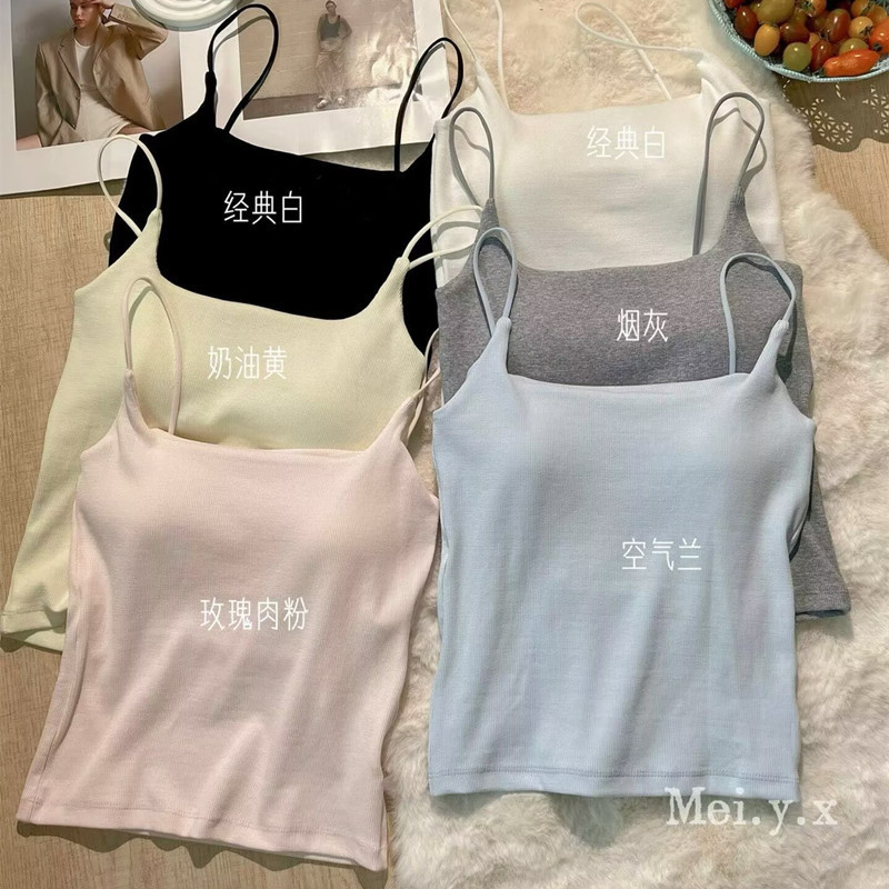 Meiyuexin 2865 Thin Strap Camisole for Women with Fixed Chest Pads That Won'T Shift, Beautiful Back Design, Suitable for Outerwear or as a Base Layer Top