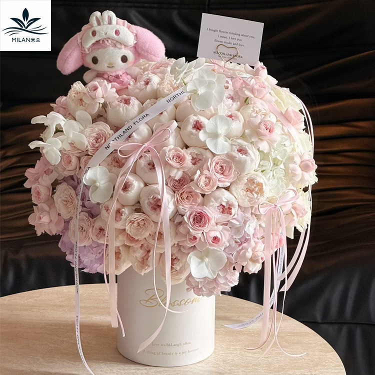 Fritillaria perla simple inglés abrazar barril caja de flores de rosas caja de regalo de flores redonda paquete de flores barril de arreglos de flores image 1