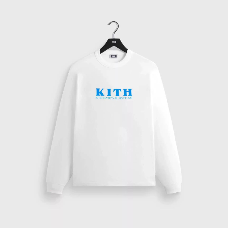 All Three Tags Are Complete. Kith Letter Embroidered Logo on the Chest. Unisex Cotton Loose Round Neck Long-Sleeved Sweatshirt T-Shirt