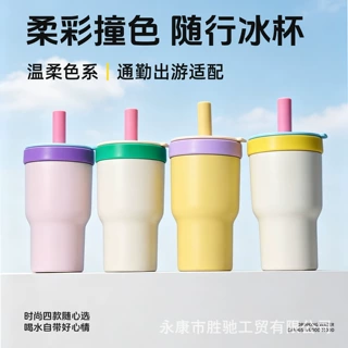 新款双享杯大容量玻璃杯加厚不锈钢保温杯女生高颜值咖啡杯吸管杯