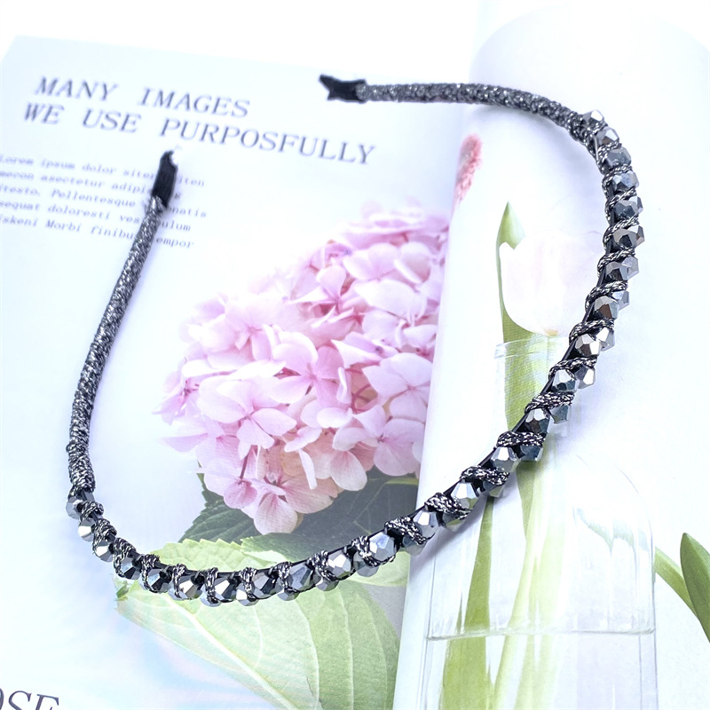 Estilo coreano cristal accesorios de pelo de alta gama doble fila cristal diadema línea de pesca cuentas a mano diadema boutique fuente 2 Yuan tienda