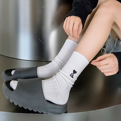 Socks for Girls: Japanese Style Pure Cotton Heart Embroidered Crew Socks, Instagram Trendy Personality Letter College Style Versatile Long Socks for Women