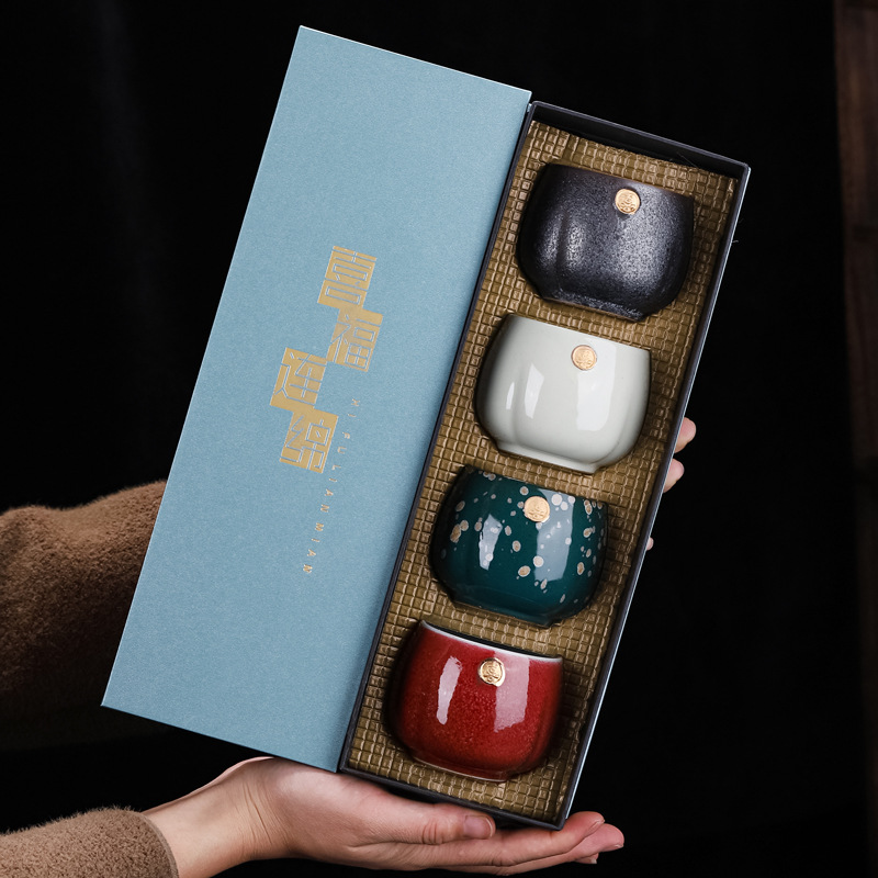 日式窑变茶杯 陶瓷功夫茶具单杯主人杯个人杯4杯套装礼品logo定制