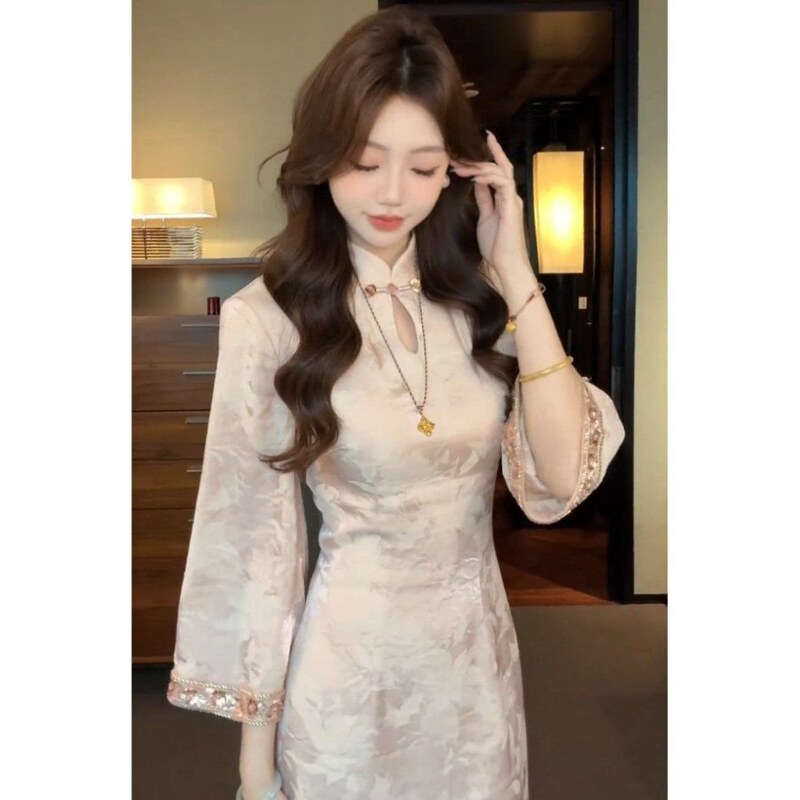 Cheongsam Women's New Chinoiserie 2025 Autumn Accessible Luxury High-End Unique Super Beautiful Elegant Elegant Pink Dress