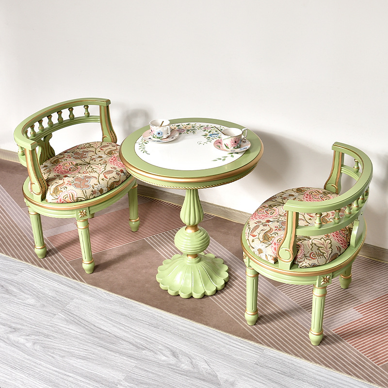 American Painted Single Sofa Chair Solid Wood Light Green Leisure Balcony Table and Chair Outdoor Tea Table Small Table Chair