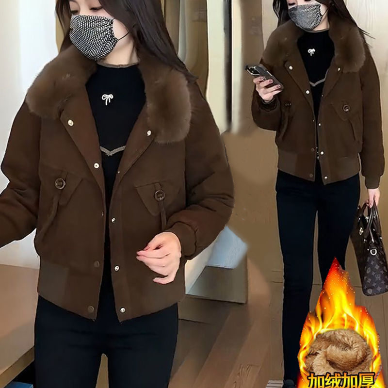 保暖外套2025秋冬装新款加绒加厚克服减龄短款棉服克服女装