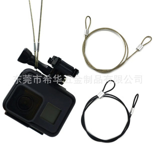 Sports camera accessories 15-inch stainless steel anti-loss wire rope coated black safety rope pressed aluminum sleeve safety rope