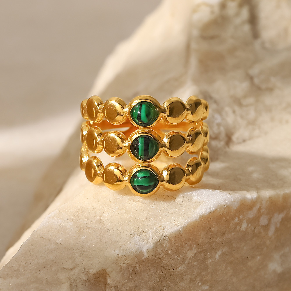 Retro Geometric Stainless Steel Open Ring Inlay Artificial Gemstones Stainless Steel Rings
