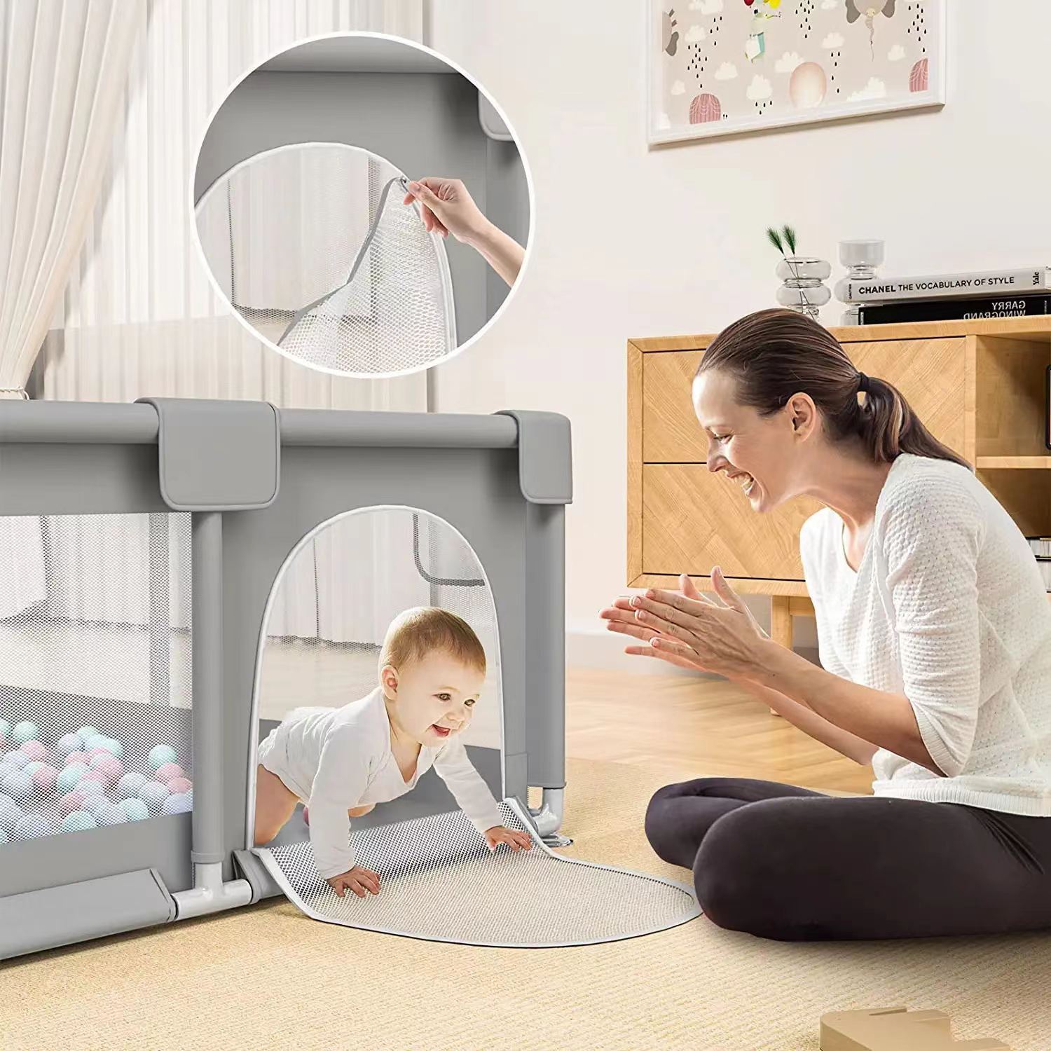 Manufacturer Wholesale Game Fence Guardrail Baby Floor Crawling Mat Guardrail Indoor Home Safety Toddler Fence