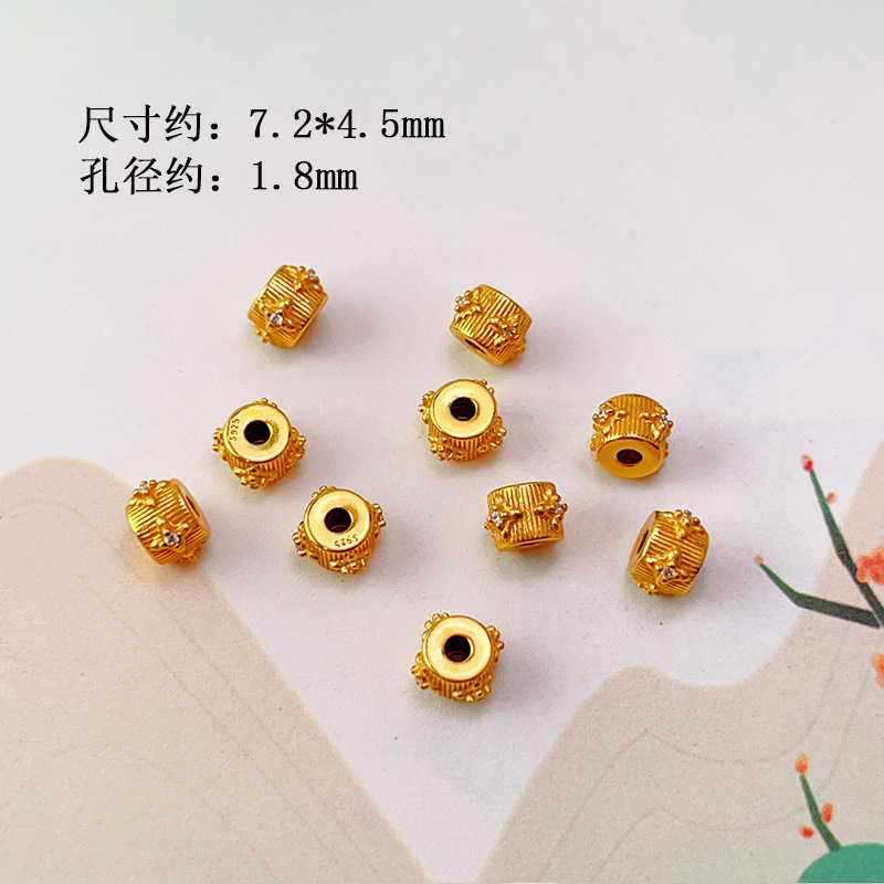 S925 Silver Gold-Plated Heart Flower Crowe Heart Zircon Through-Hole Accessories Spacer Beads Barrel Beads Bracelet DIY Semi-Finished