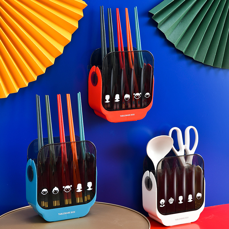 Chopstick box, wall-mounted shelf, household spoon, chopstick cage, creative draining kitchen tableware storage box