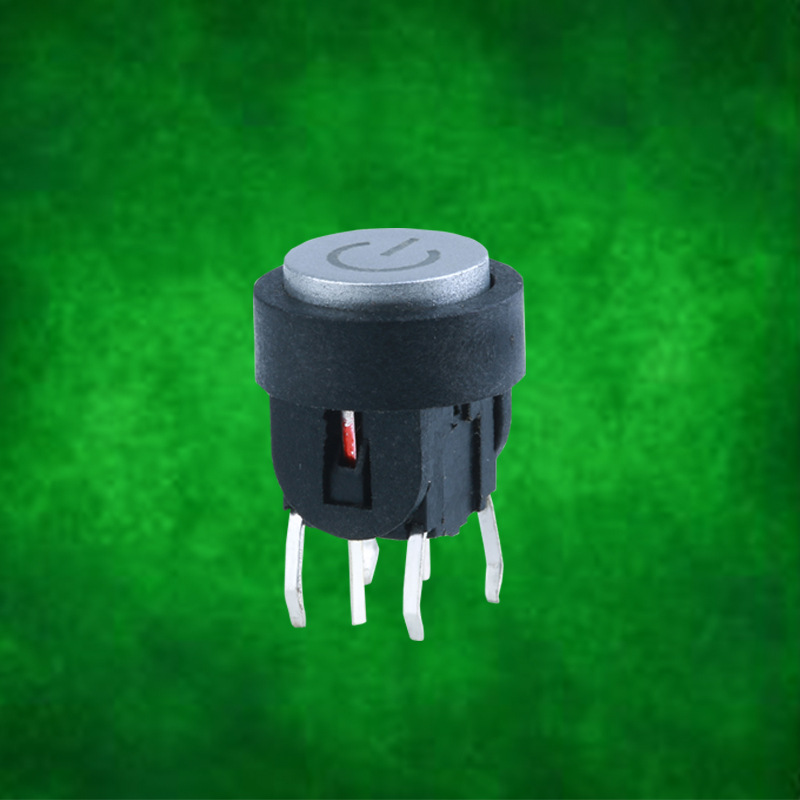 砖业供应 带灯轻触开关6*6圆型电源符号复位开关带LED灯按键开关