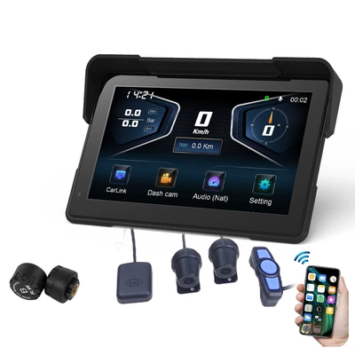 Cross-Border Dedicated 7-Inch 4K Motorcycle Recorder Wireless Carplayandroidauto Navigator Gps Tire Pressure (Simsiz CarPlay və Android Auto) - f93-foreign-version-carplayandroidautodual-cameratire-pressuregps