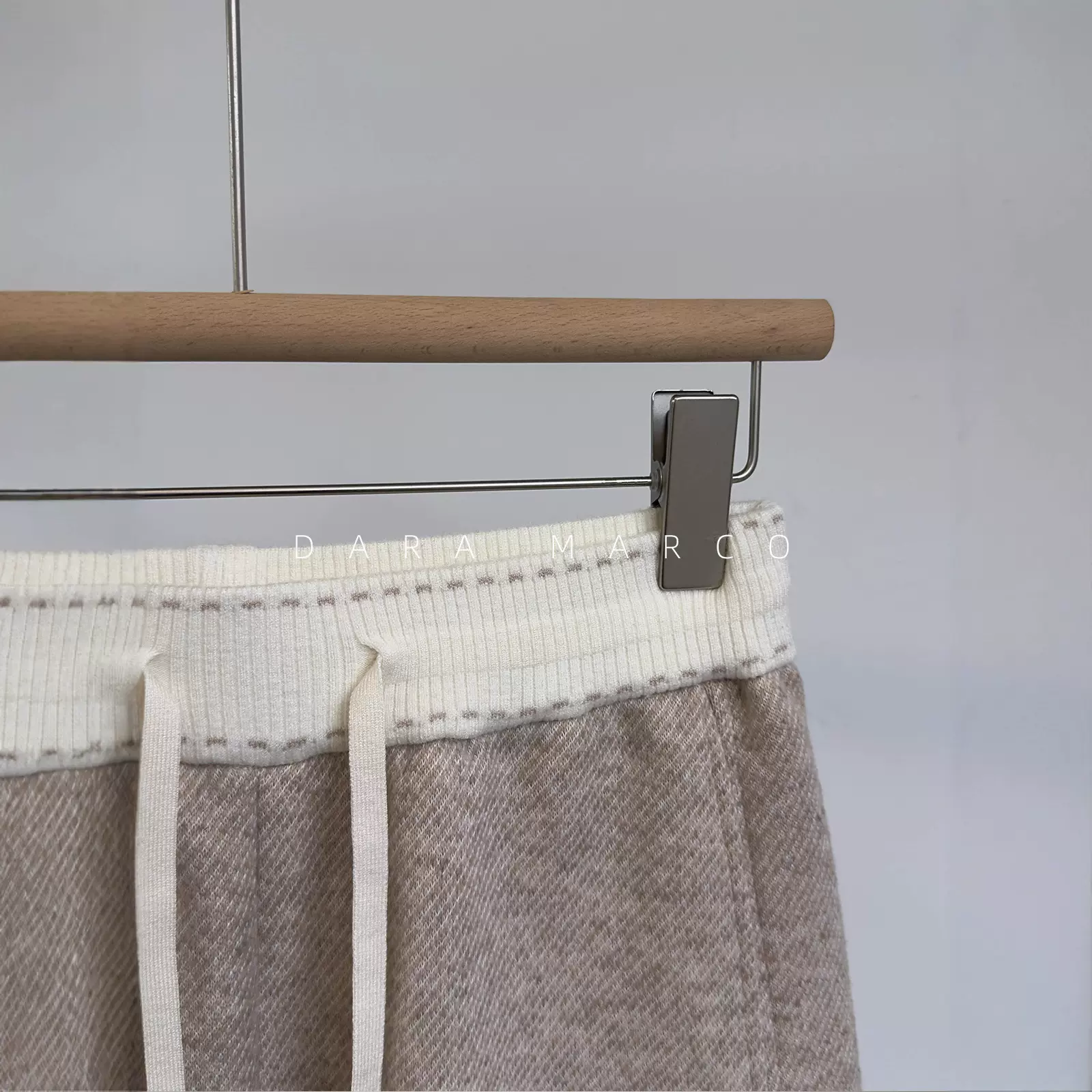 懒人福音~软糯垂感撞色松紧抽绳粗针羊毛阔腿加厚休闲长裤女秋冬