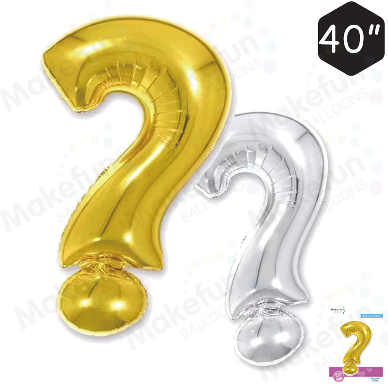 Card gold and silver large floating empty question mark gender reveal party scene layout ins photo aluminum balloon