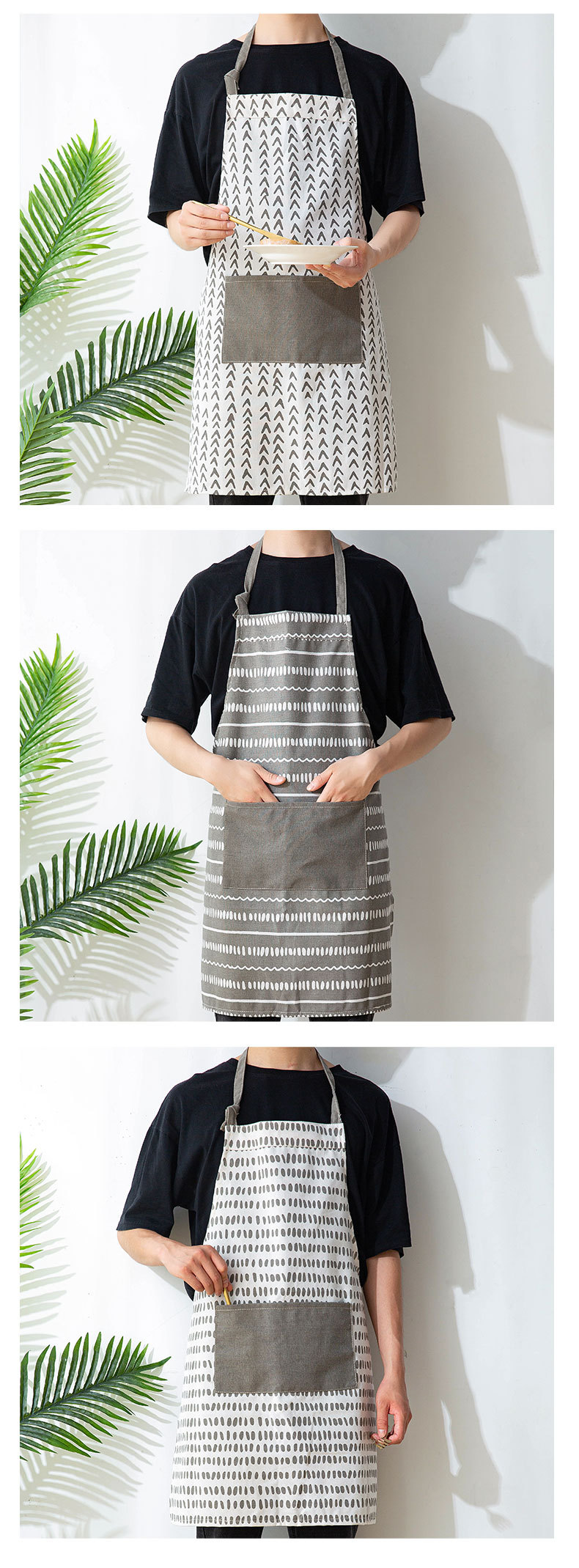 Kitchen Apron Hanging Neck Adjustable Cotton And Linen Apron Dark Gray Series Apron Adult Sleeveless Apron display picture 8