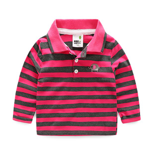 Children's long-sleeved T-shirt 2024 Korean style boys' striped embroidered polo shirt baby lapel top inventory discount