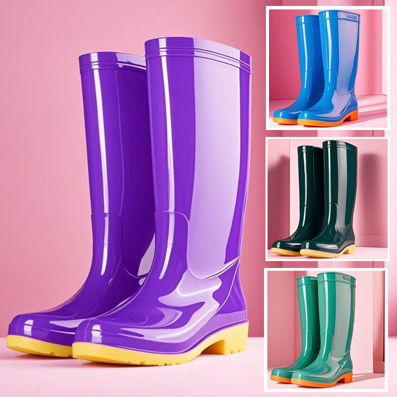 Foreign Trade Women's Adult Rain Boots, High-Top and Mid-Top, Waterproof, Non-Slip Rubber Shoes with Added Cotton, Kitchen Work Rain Boots, Fashionable and Versatile