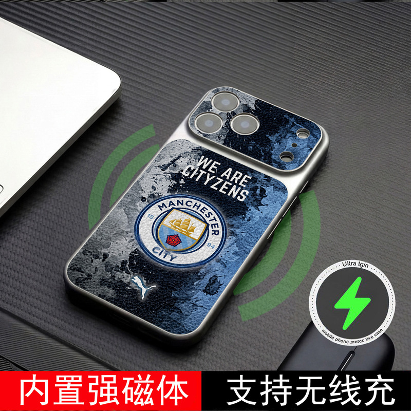 Suitable for Apple 17/16/15/14/13/12/11 Mobile Phone Case with Window and Anti-Fall Protection, Pro Max Manchester City Soul