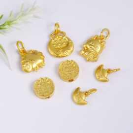 古法金保色小吊坠招财五路财神隔珠 diy手链项链饰品配件材料批发