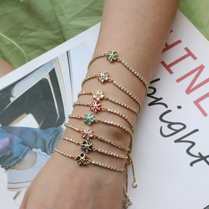 Anniversary, Business, Travel Occasion Copper Material Simple Copper Micro-inlaid Zircon Colorful Flower Adjustable Bracelet