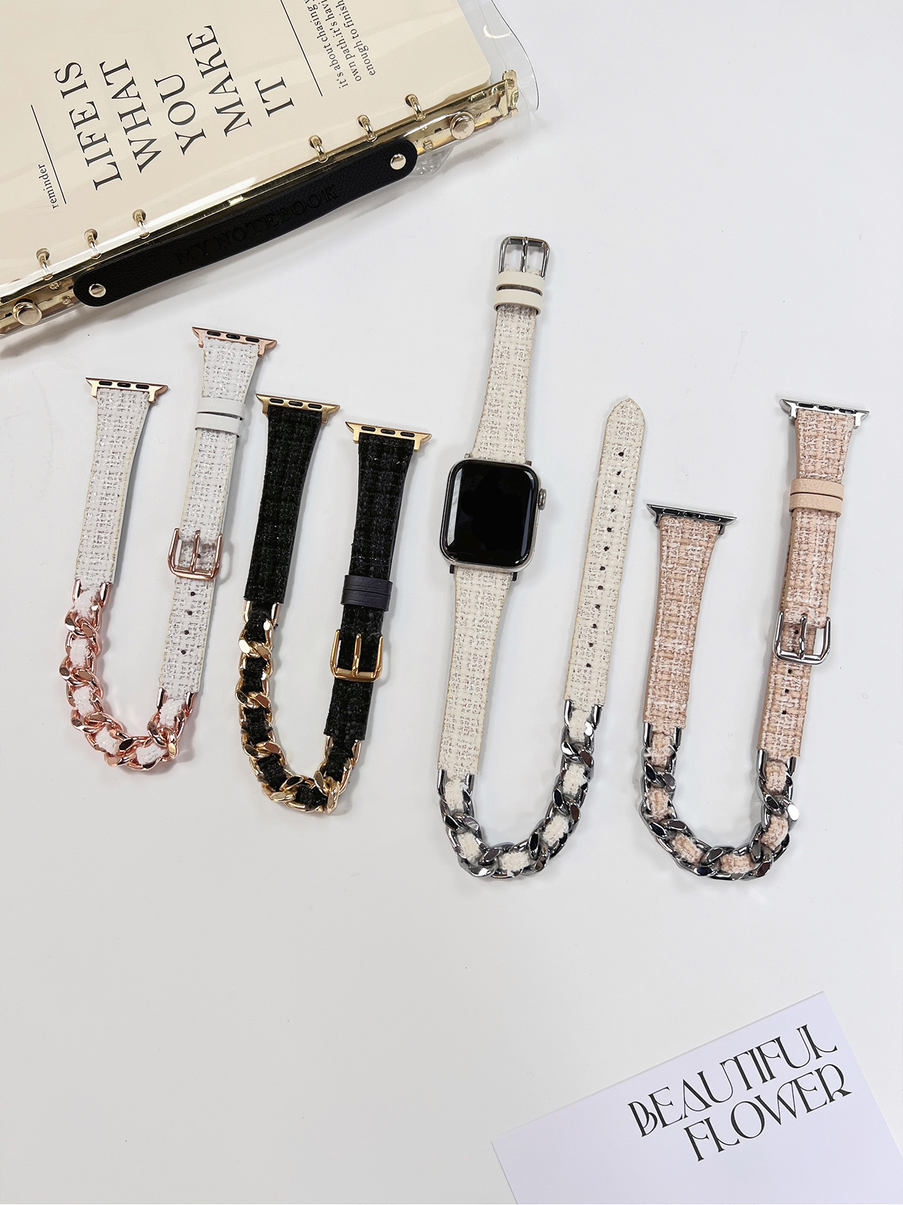 適用於蘋果789代手錶腕帶 Apple Watch se新款雙圈小香風皮質錶帶