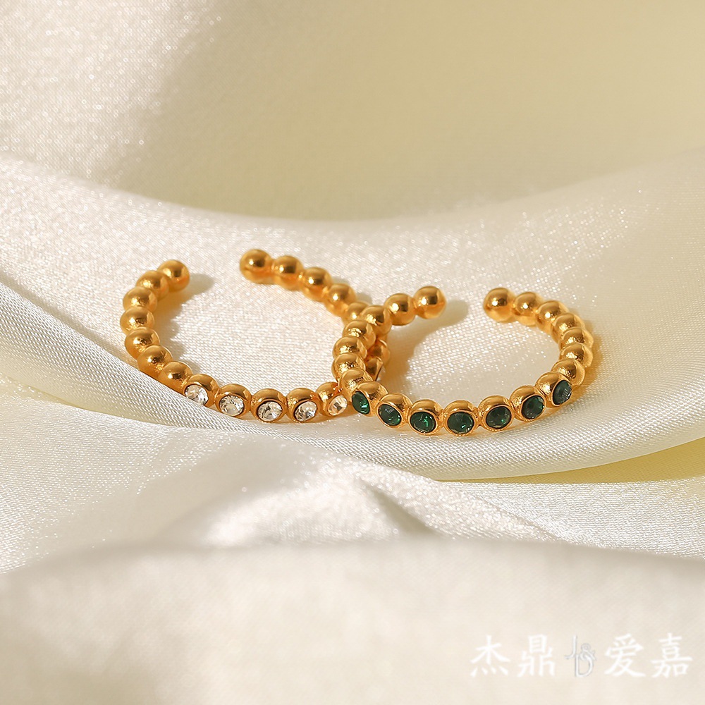 INS Internet celebridad anillo 18K chapado en oro fino perlas blanco/Verde circón anillo de la joyería de acero inoxidable anillo abierto para las mujeres