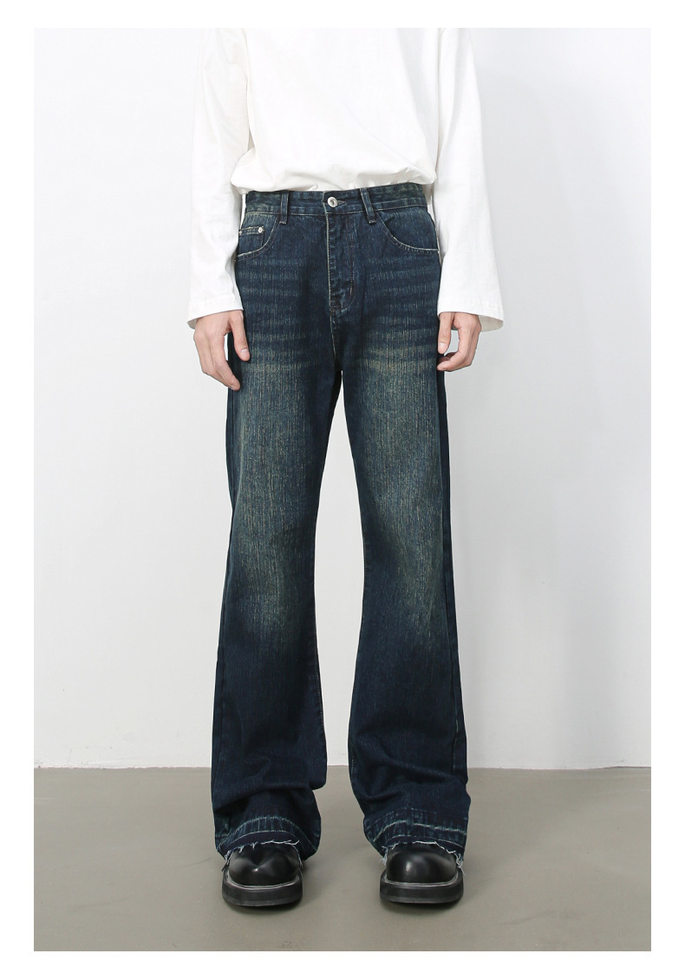 Quần jean nam ống loe nhẹ kiểu Mỹ, quần dài denim thoải mái — màu xanh chi tiết 4