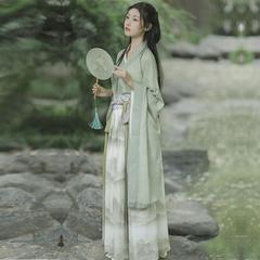 魏晋風漢服女性 2025 新成人春夏オリジナルクロスネックワイドスリーブ腰丈スカート女性の日常