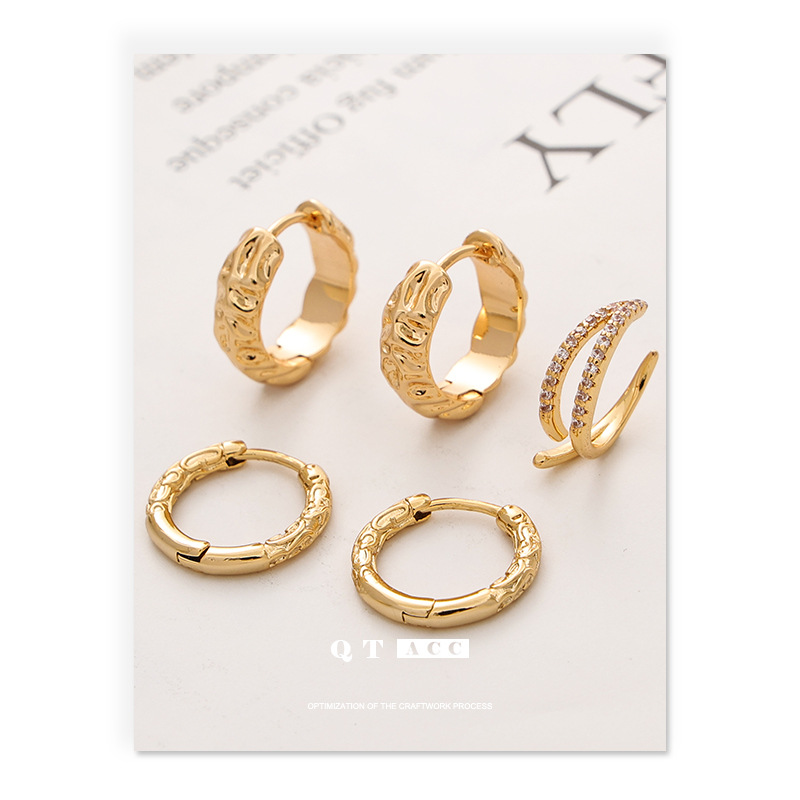 Europa y América estilo retrógrado francés de alta sensación de buckle de orejas de hueso de orejas incrustado de zircon estilo simple y versátil orejas para mujeres