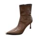 Autumn 2024 Pointed Patent Leather Fashionable Slim Look Ankle Boots Women's European and American Style Side Zipper Thin Heel High Heel Thin Boots Naked Boots