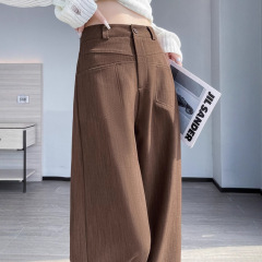 棕色西装阔腿裤女2025秋季新款高腰显瘦垂感宽松休闲直筒拖地裤