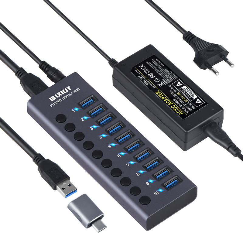 10-port USB3.0 hub with independent switch high current USB splitter smart HUB docking station new product