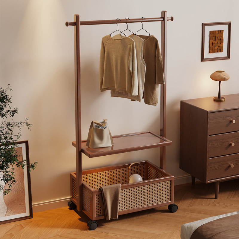 Plastic Rattan Clothes Hanger Bedroom Floor-Standing Household Cloth Cover Clothes Storage Rod Storage Rack Removable Simple Coat Rack