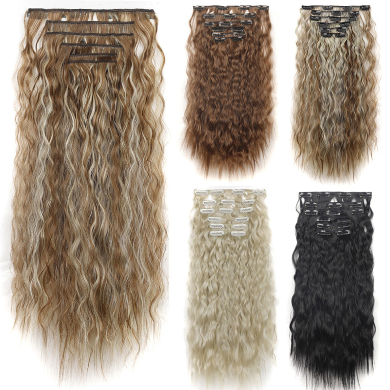 国境を越えた売れ筋ウィッグ 6 点セット女性用ヘアエクステンション 16 カードコーンパーマ化学繊維クリップヘアロングカーリーヘアエクステンション卸売|undefined