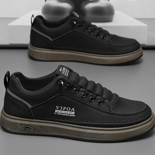 Spring Men's Breathable White Shoes, Men's Fashion Comfy Thick Sole Sports Shoes, Casual Leather Shoes, Sneakers, Trendy Shoes