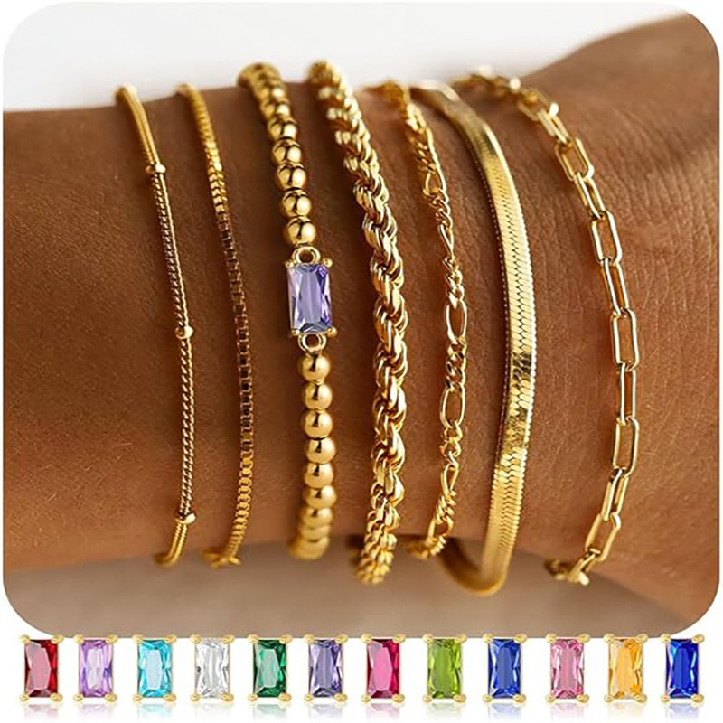 European and American Cross-Border Ins Style Bohemian Minimalist Bracelet December Birthstone Stacked Bracelet Set European and American Cross-Border Ins Style Bohemian Minimalist Bracelet December Birthstone Stacked Bracelet Set