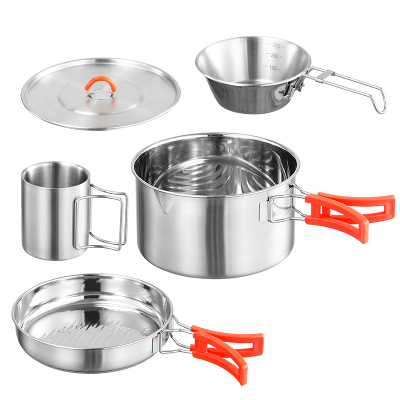 Juego de Vajilla de Camping 304 de Acero Inoxidable Plegable y Portátil para Picnic