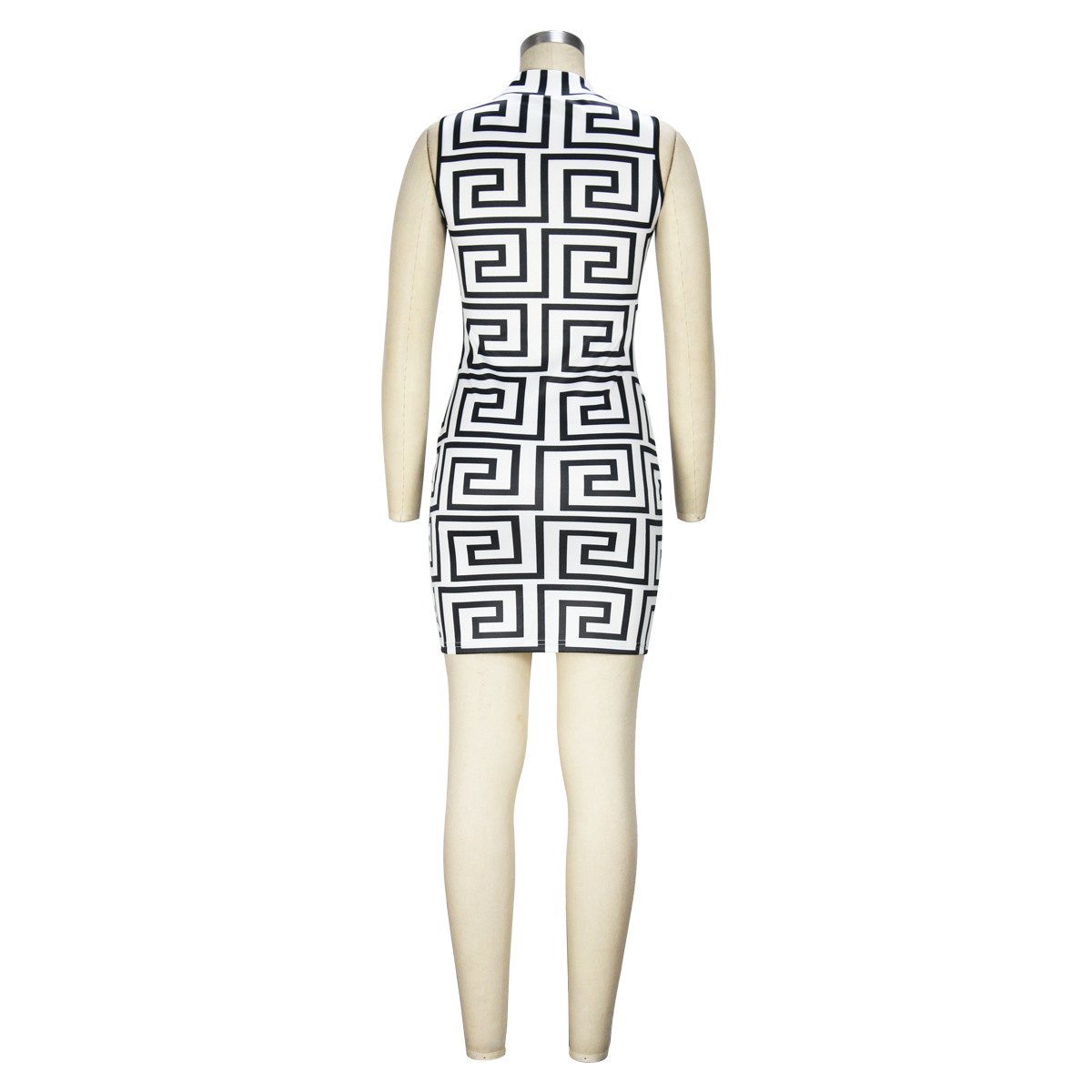 Pattern Floral Print Suit Skirt Sleeveless Turtleneck Dress Short Top Two-Piece Set